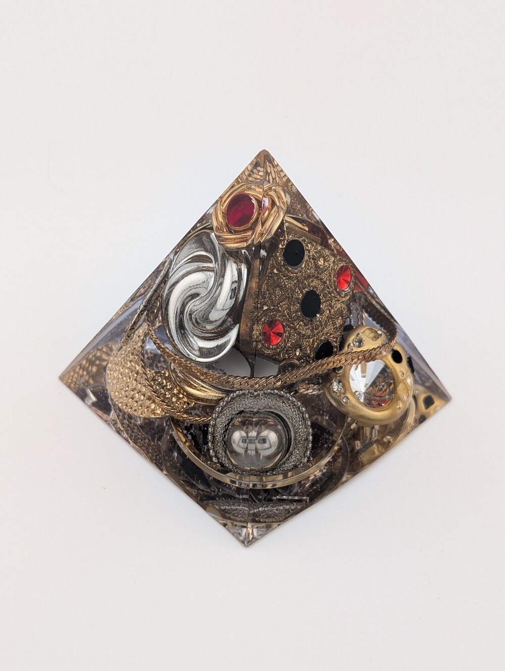 Hand Crafted Vintage Jewelry Pyramid - Unique Artisan Upcycled Resin Decor Gifts